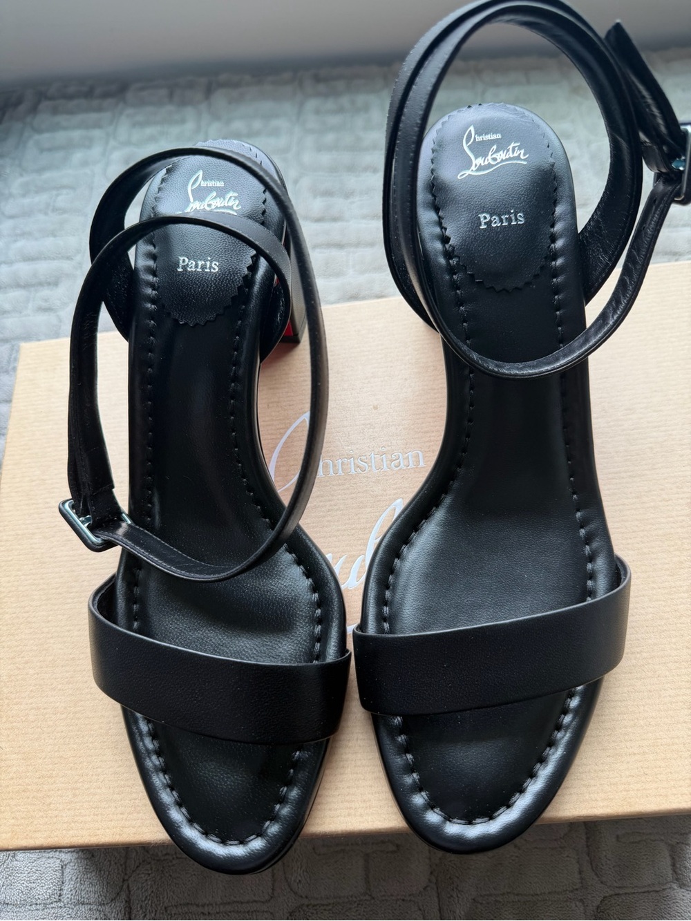 Christian Louboutin Black Leather Ankle-Strap Sandals Miss Sabina 55